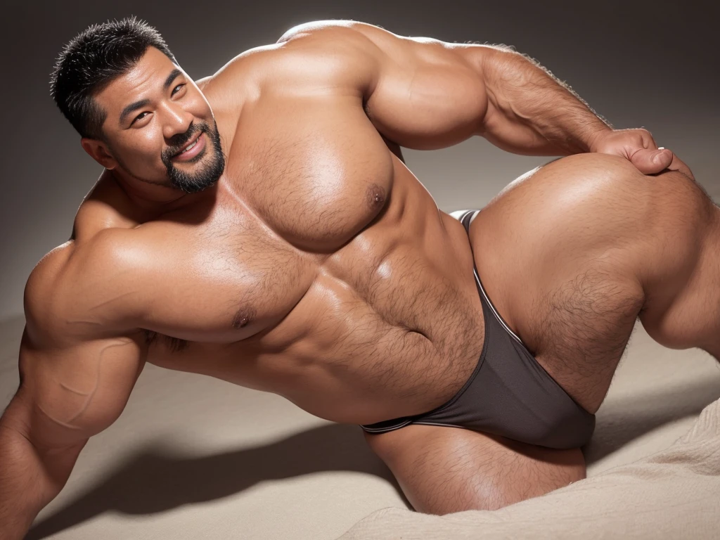 black hair, middle-aged man, individual, male, Muscular wrestler, muscular, Stout wrestler, Asian, Japanese, uncle, 55 year old middle-aged man, short hair, short hair, red wrestling boots, full body portrait, shadow, Vision, red briefs, obesity, 45 years old, short beard, middle-aged man, tattoo, fingerless gloves, Wheat skin, shiny skin, dark skin, Show your pectoral muscles, sumo wrestler, bodybuilder, wide temples, Visible abdominal muscles, Smile, Fine hands, solid color background, pure white background, Surrealism, Panorama, 8k, super detail,