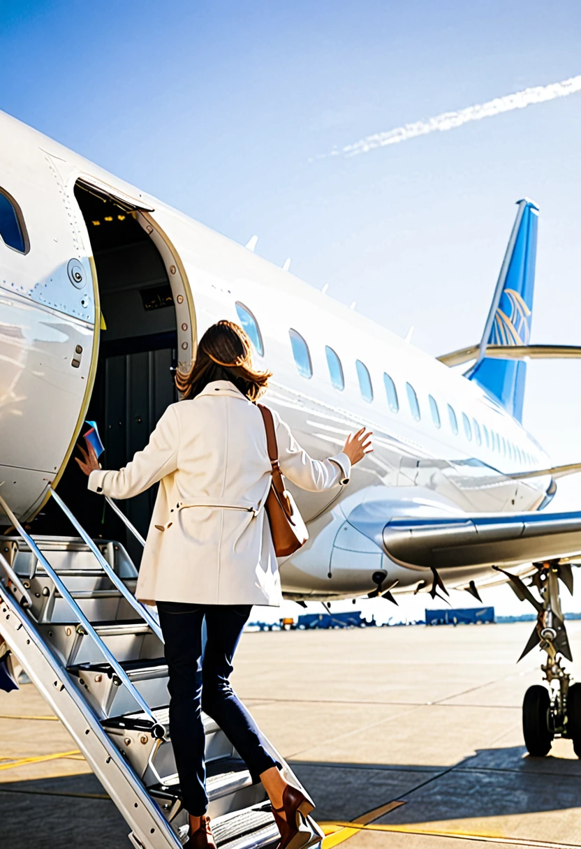 woman getting on a plane