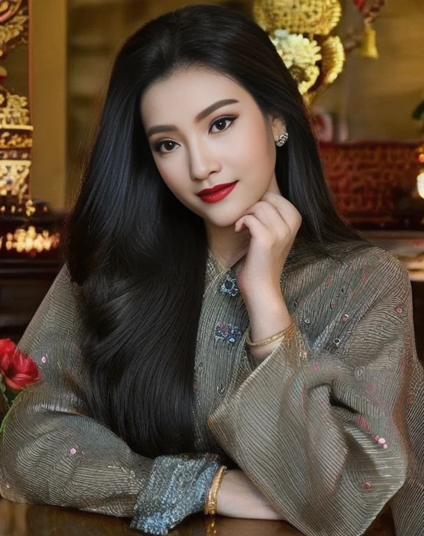 Asian woman Arav in red dress poses for photo, wearing a red Cheongsam, Cheongsam, Chinese dress, Chinese style, traditional chinese, Chinese woman, with ancient Chinese clothes, traditional chinese clothing, Chinese girl, Chinese dress, Gorgeous Chinese model, beautiful oriental woman, Chinese princess, สวมชุดCheongsamสีน้ำเงิน, wearing red dress