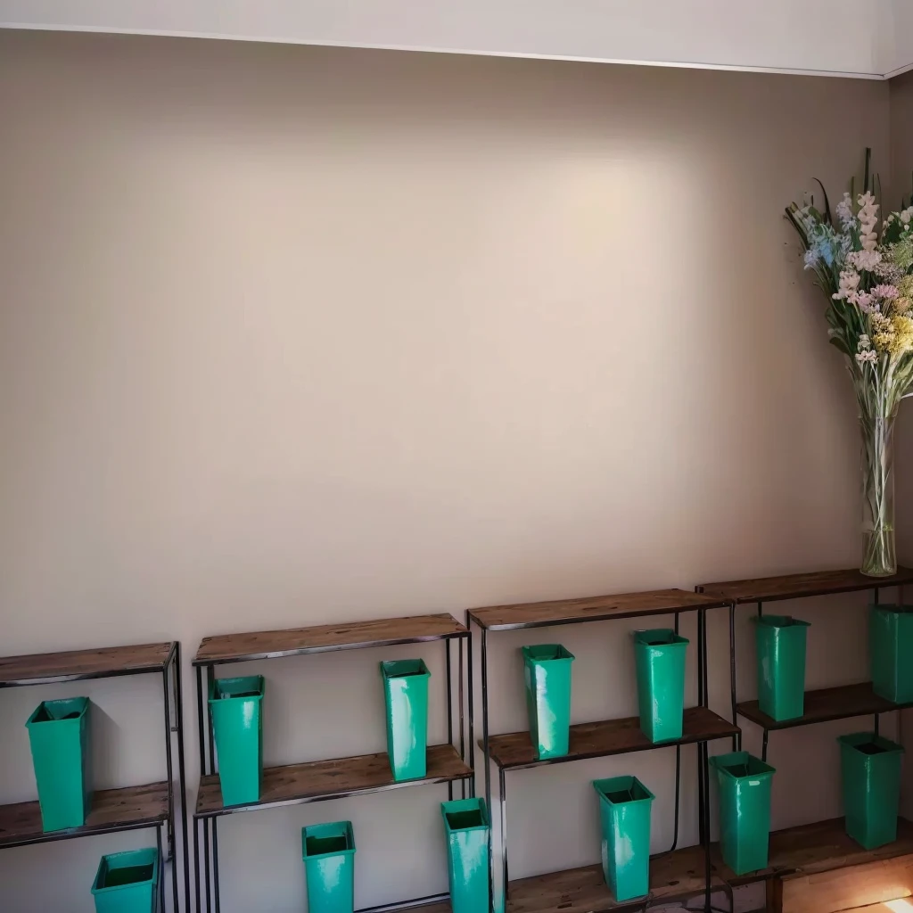 put flowers in all green containers, Beautiful flowers