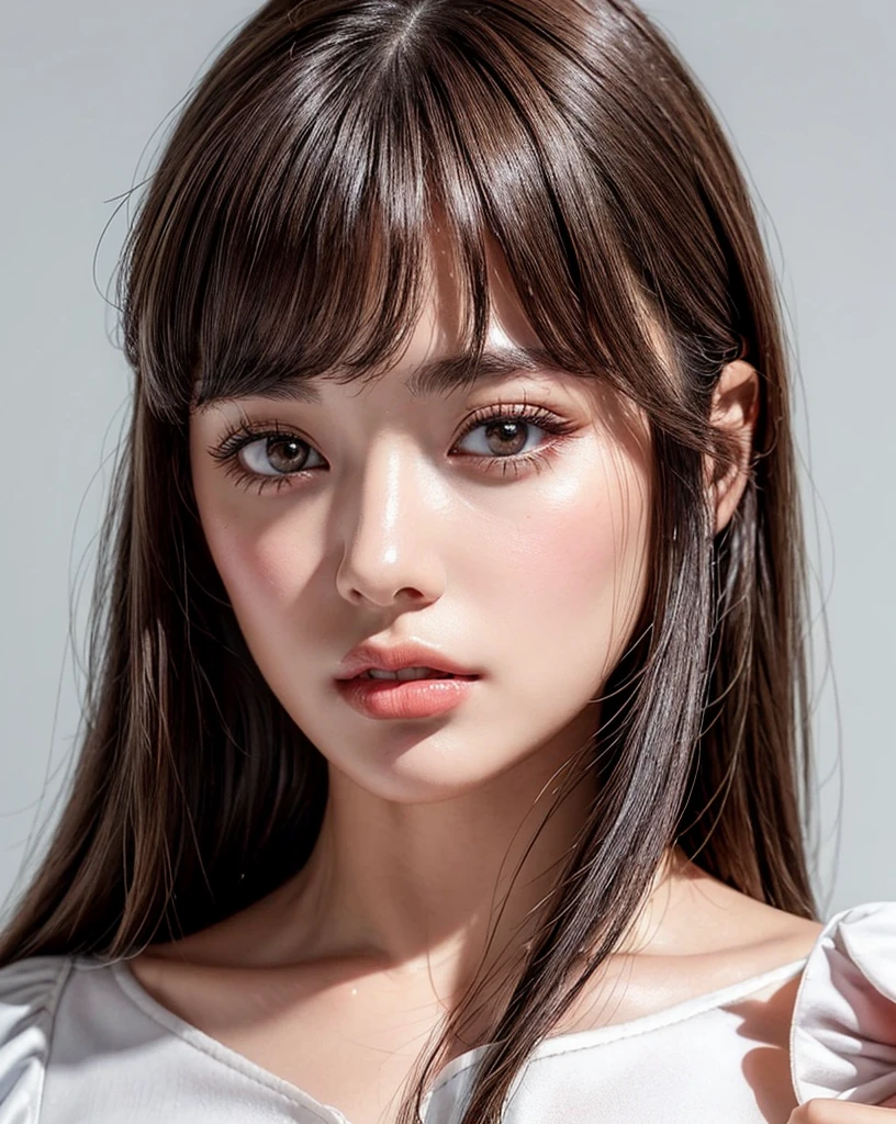 (Best quality, 4k, Masterpiece :1.4), pretty woman, 1girl, sexy :1.1, bangs dark brown hair: 1.1, ultra-detailed face, detailed lips, detailed eyes, double eyelid, in the dark, deep shadow, low key, cold light, (Best quality, 4k, Masterpiece :1.4), pretty woman, sexy :1.1, dark brown hair: 1.1, ultra-detailed face, detailed lips, detailed eyes, double eyelid, ((white tops:1.4)),