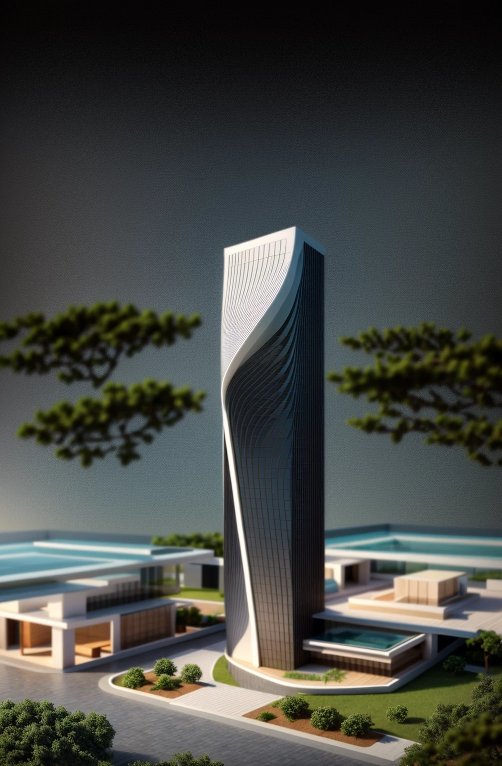 (head of&#39;artwork, best quality:1.2), rendering of a modern Office building ,hotel, Office building ,urban landscape, white wall,  fenêtre en verre noir