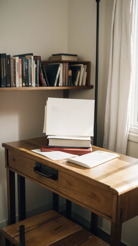 A single book on a desk with blank sheets 