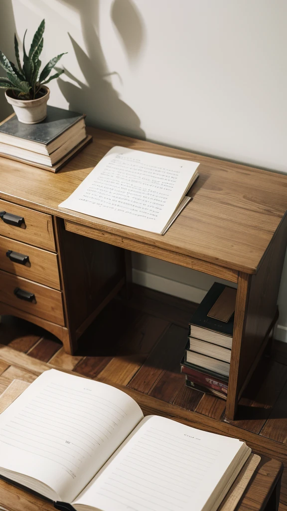 A single book on a desk with blank sheets