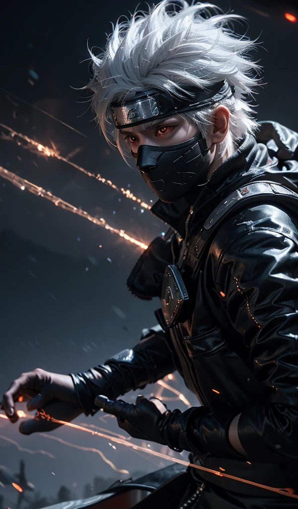 (dramatic, gritty, intense:1.4),masterpiece, best quality, 8k, insane details, intricate details, hyperdetailed, hyper quality, high detail, ultra detailed, Masterpiece,upper body, close-up,(imid shot,macro shot:1.25),(red eyes:1.5),(white hair:1.2),1boy,
Kakashi Hatake in Naruto, holographic reality, holographic halo, motion blur, game light effect, rim light, soft light, movie rim light, delicate light, cyberpunk style, oil painting texture, full length shot, 3D artist, detailed, futuristic, lightning,
