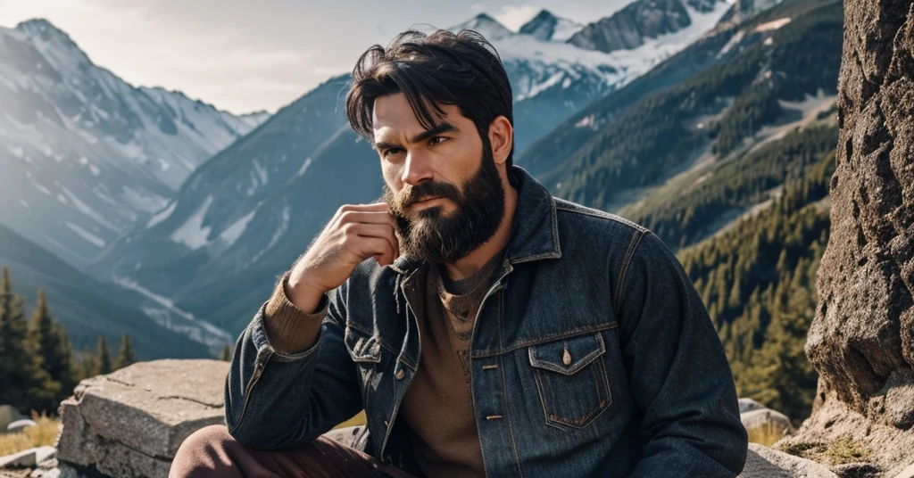 A mountain man from vellage werring old clothes black hair