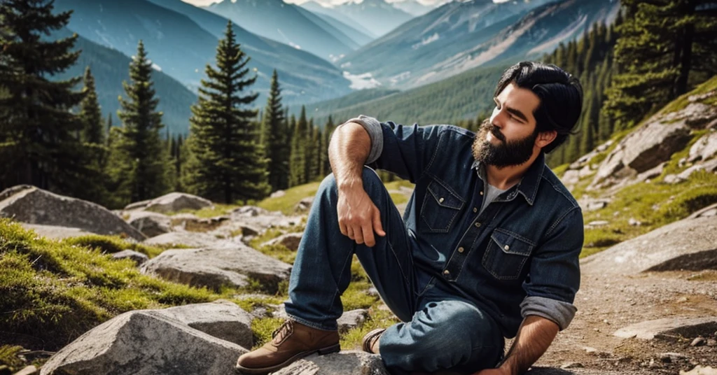 A mountain man from vellage werring old clothes black hair