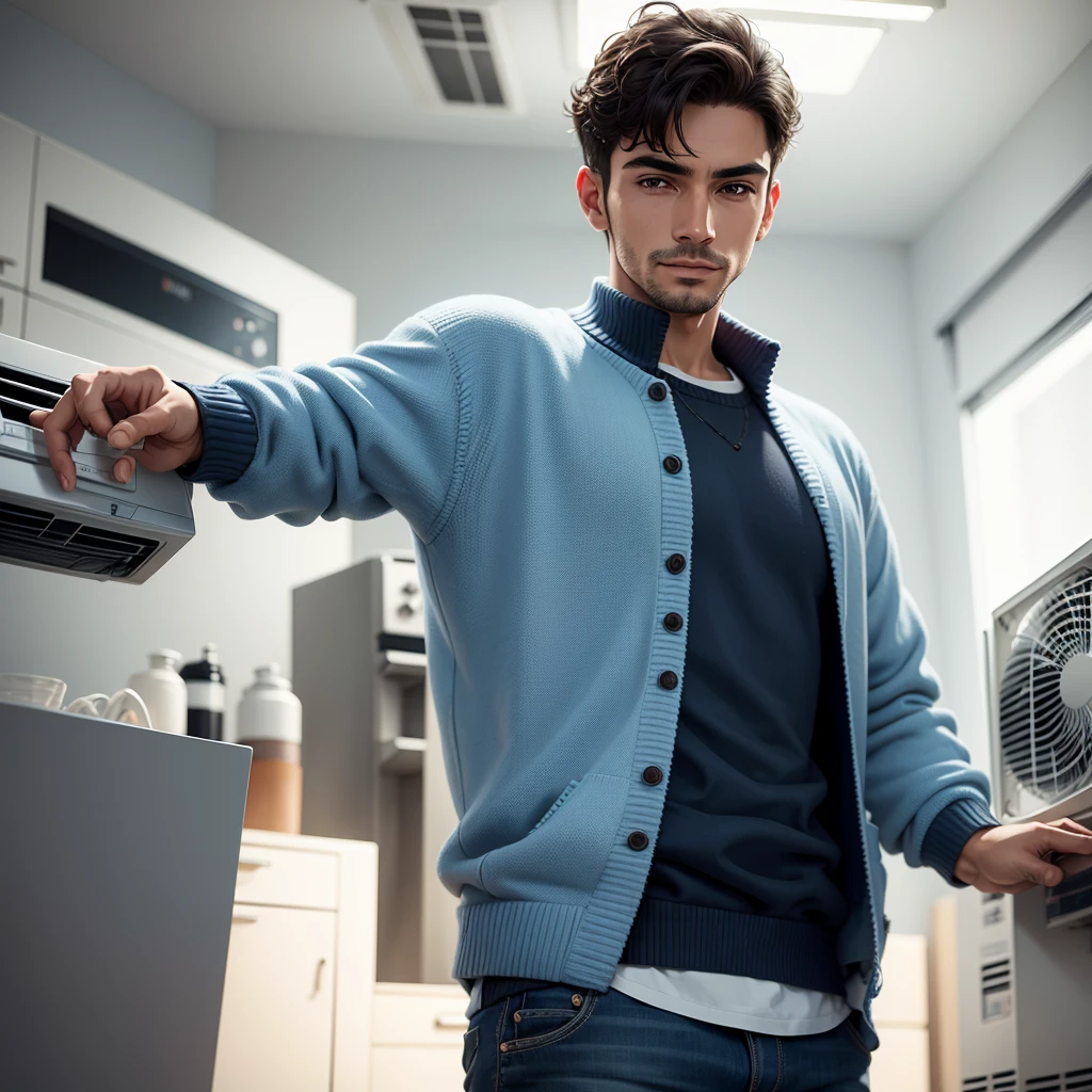 Air conditioning and cooling background Adelante 3 men with sweater with name MECSERFA 