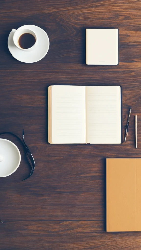 A single book on a desk with blank sheets