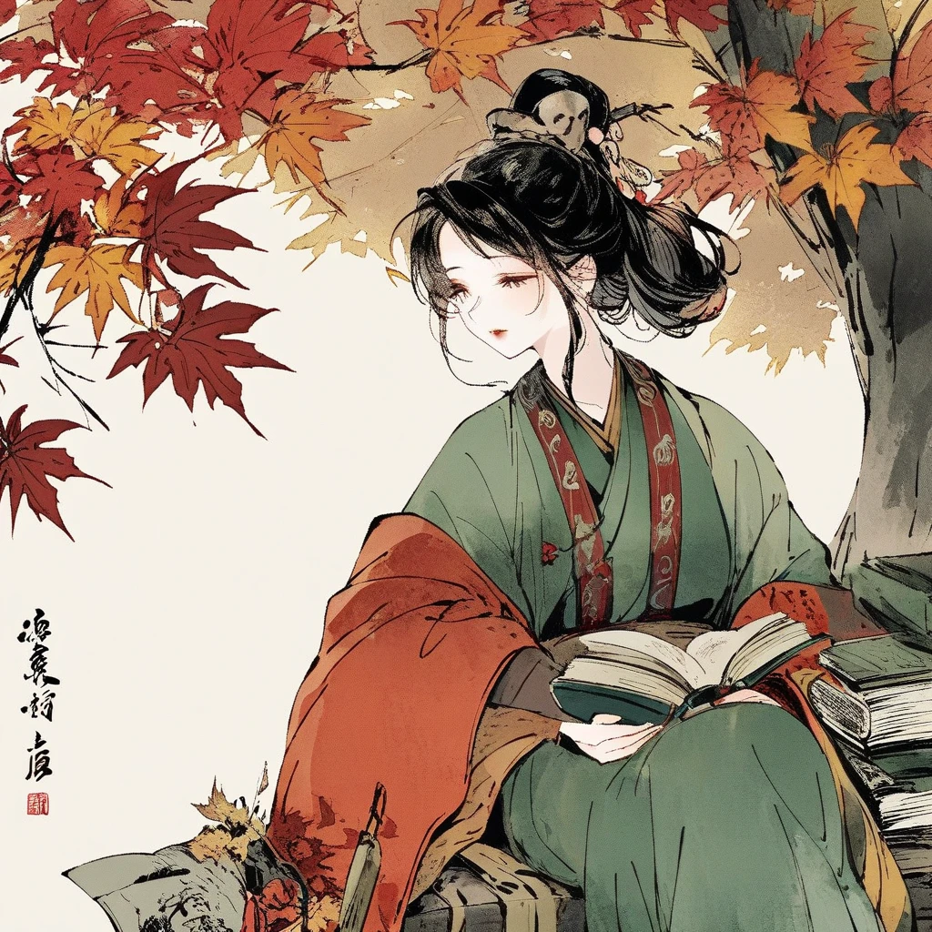 Ink Painting，Meishi Used Books，Lanting Ancient Ink，The charm of autumn