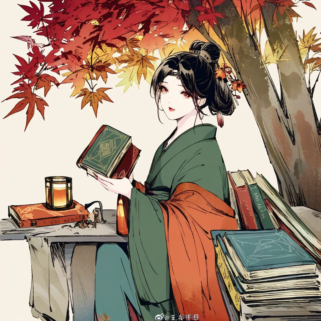 Ink Painting，Meishi Used Books，Lanting Ancient Ink，The charm of autumn