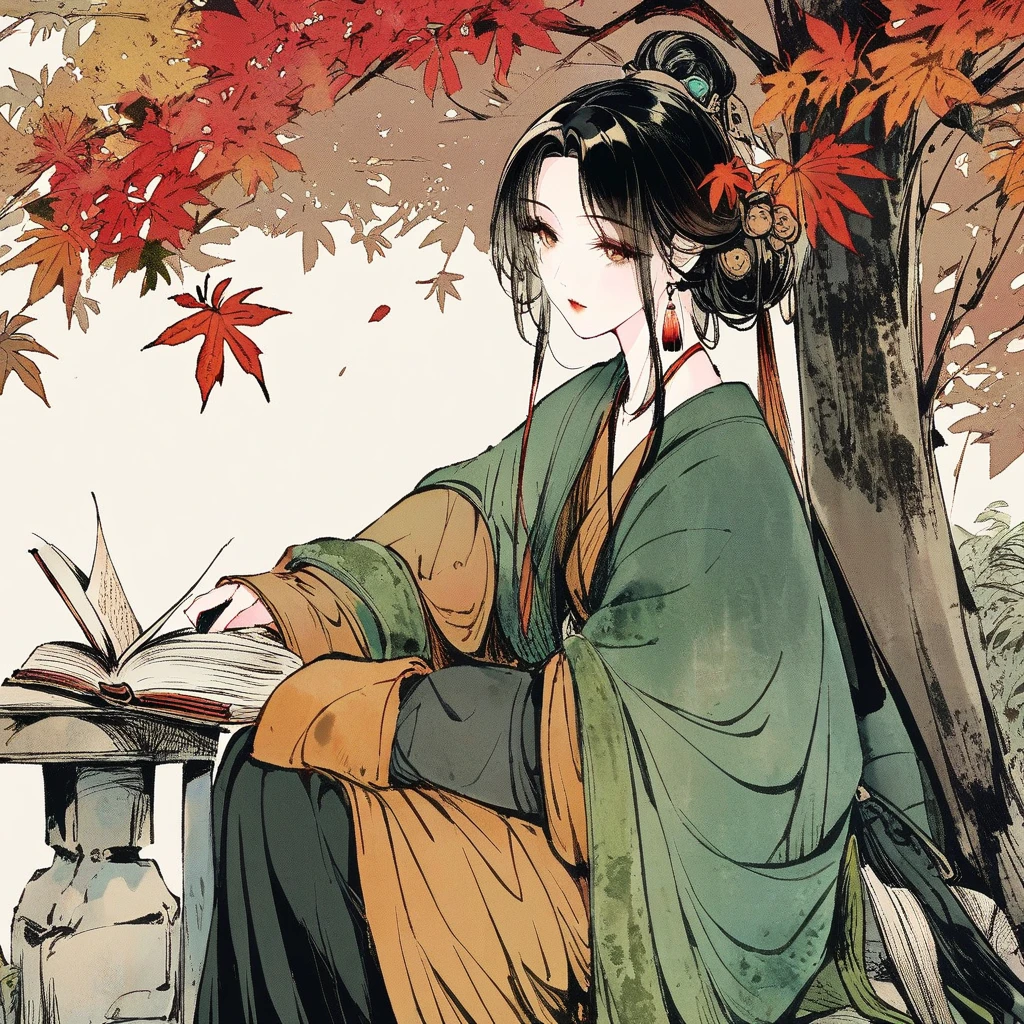 Ink Painting，Meishi Used Books，Lanting Ancient Ink，The charm of autumn