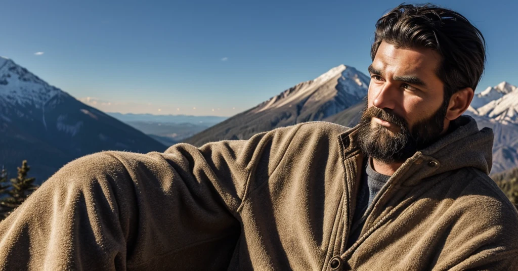 A mountain man from vellage werring old clothes black hair