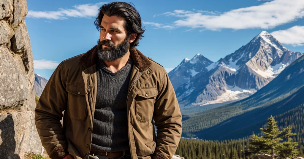 A mountain man from vellage werring old clothes black hair