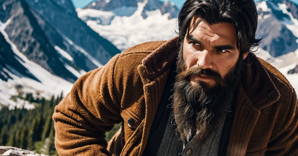 A mountain man from vellage werring old clothes  black hair