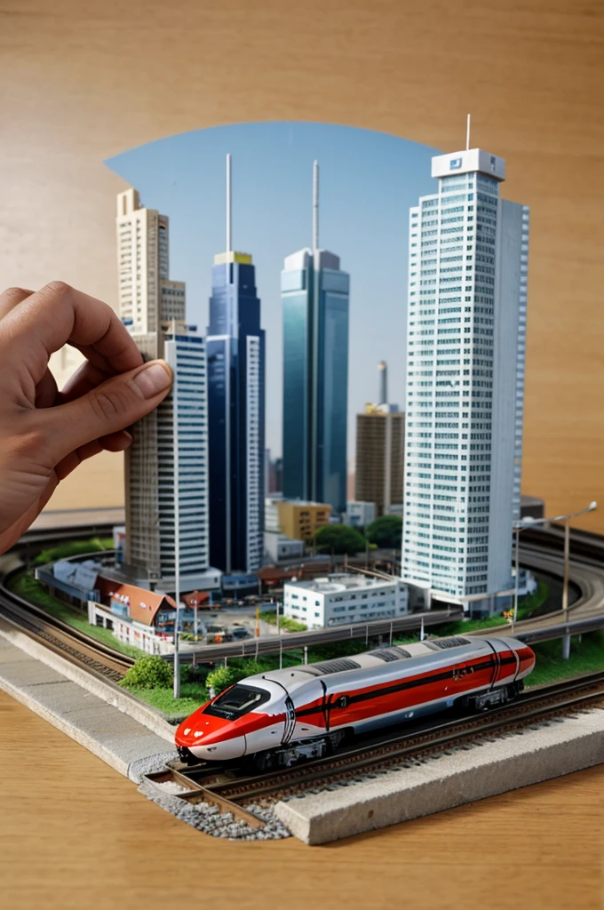 Smart City with bullet train in size 2x4inches