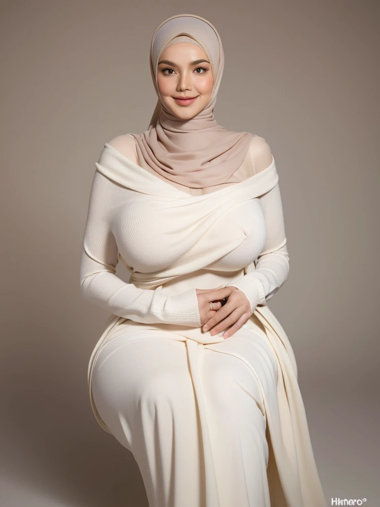 20 yo woman, hijab, sweater, dark theme, soothing tones, muted colors, high contrast, (natural skin texture, hyperrealism, soft light, sharp), simple background, slim body with big , (big size breast using off shoulder tight clothes, giant tits, big br, breast bthan toring white sweater, using black hijab, gigantic breast, gigantic , sweet smisitting while spreading legs, half naked (using sweater, not using panaked, half naked, naked with hijab