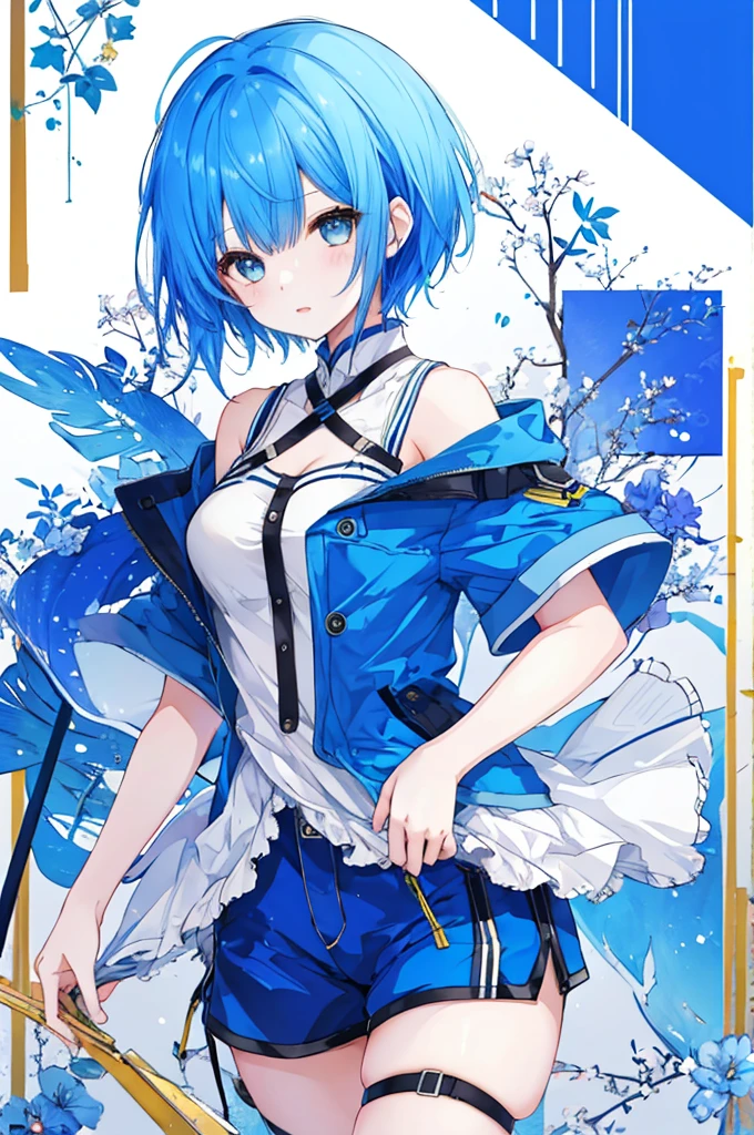 Girl、Blue hair short、Sexy
