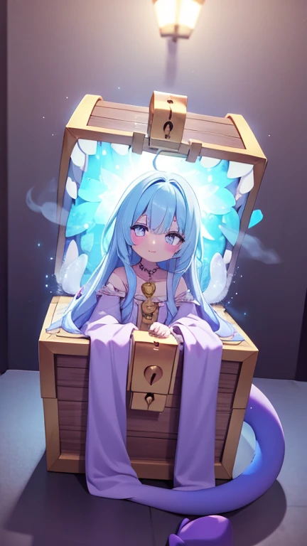 (Monster disguised as a treasure chest), (Cute Monster), Disguised as a treasure chest, mimic, wonderful, dream-like, Soft Focus, Rainbow Light, Glowing Scales, pastel colour, Sparkling, attractive, wonderful, Beautiful horror, 