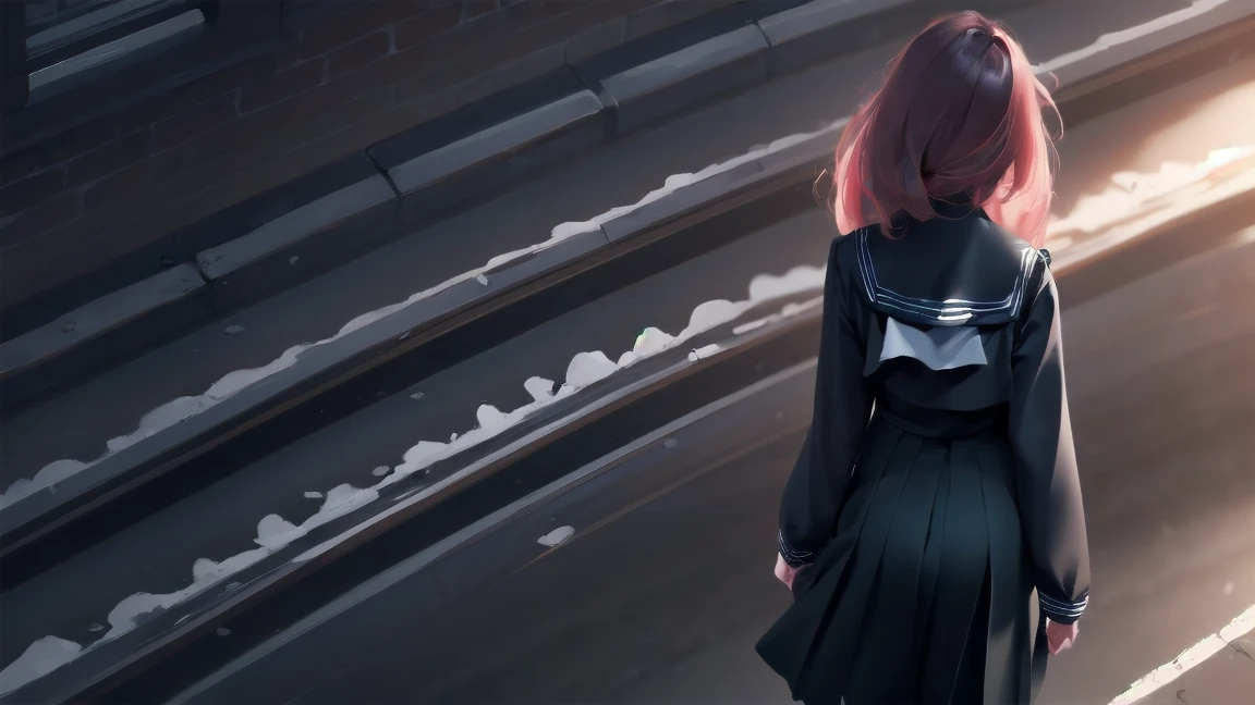 Highest quality, ultra realistic moe anime art style, realistic pain and weight, mocking, highly obscure and dark composition theme, best 8K anime wallpaper Kona-chan, Pixiv contest winners, perfect anatomy, (please draw a girl walking sleepily to school), break, 1 girl, (alone at night, 19 years old: 1.9 with a gloomy adult face), high school student, short hair, quantity, (hair above one eye: 1.7), frown, all limbs, full finger, medium breasts, between legs, small eyes, precise black eyes, hair clip, (sailor costume: 1.5), (school uniform: 1.5) skirt near the knee. Interval, super detailed, high resolution, super dense skin, professional lighting, 8K eye details, (cute illustration: 1.2), dark, dark hair, expressionless, (hair over one eye: 1.5), sailor uniform, she was sleepy and walking in a dark alley in Japan, lifeless and dark place, everything gray