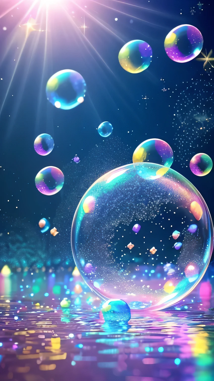 (Highest quality,High resolution:1.2),Super detailed,(Realistic:1.37),Sparkling,Soft and dreamy background with floating rainbow colored heart shaped soap bubbles,Some bubbles reflecting colorful light sources,Slightly out of focus bubbles,Magical sunlight streaming through bubbles,Create a captivating scene,Translucent, glowing bubbles float in the air,Delicately textured sparkling bubbles,fantastic and enchanting,A magical garden full of floating bubbles,Exquisite detail capturing the beauty of each bubble's surface,Bright and vibrant colors,Subtle shadows add depth to your composition,Playful and whimsical,Fascinating bubble pattern complements blurry background.