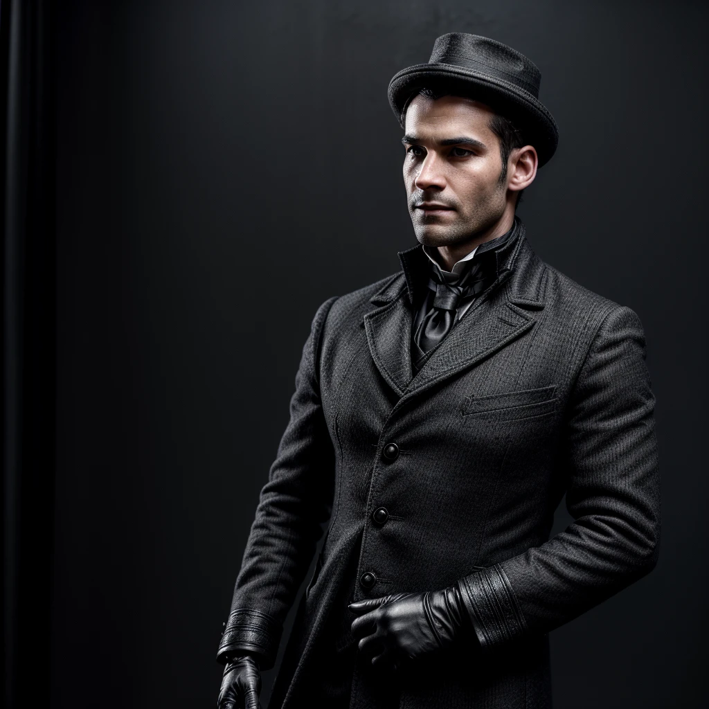 Darren Watts stands at 167 cm tall, with a striking presence defined by his black center-part that stop at his neck, cool gray eyes, and a conveniently attractive demeanor. A small mole on the right side of his cheekbone adds to his distinctive features. Darren's appearance is consistent and meticulously maintained, typically seen in dark-tone Victorian attire and often wearing black gloves and military boots—reminders of his aspirations. Whenever he dons his Slytherin uniform, it is impeccable, without a wrinkle and complete with all attributes.