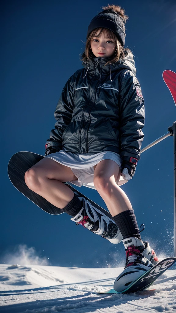 ((Girl snowboarding on the slope)), Professional snowboarder, Skating with perfect form), (beautiful girl, , Cute face), Perfect Style, ((Detailed eyes and face, Professional photography techniques, Cinema Lighting)), Detailed hands, (Highest quality, 8K, masterpiece:1.2, RAW Photos), (Reality:1.4), View the viewer, Short Hair, ((Cute Snowboard Wear:1.2)), (Perfect Anatomy:1.3)