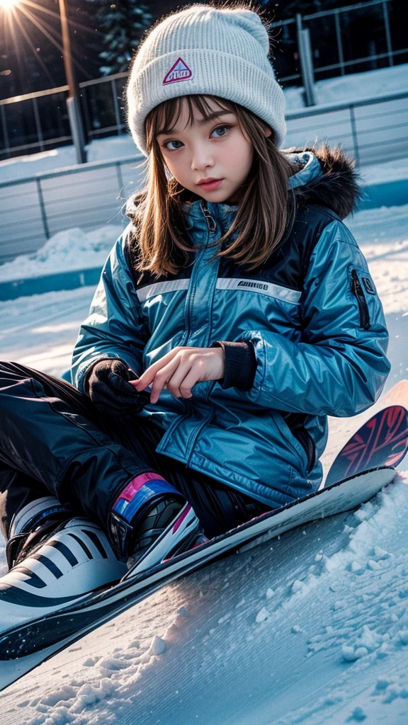 ((Girl snowboarding on the slope)), Professional snowboarder, Skating with perfect form), (beautiful girl, , Cute face), Perfect Style, ((Detailed eyes and face, Professional photography techniques, Cinema Lighting)), Detailed hands, (Highest quality, 8K, masterpiece:1.2, RAW Photos), (Reality:1.4), View the viewer, Short Hair, ((Cute Snowboard Wear:1.2)), (Perfect Anatomy:1.3)