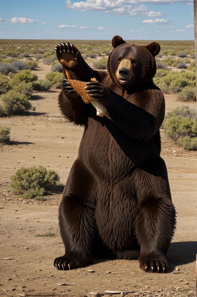 Happy bear eating