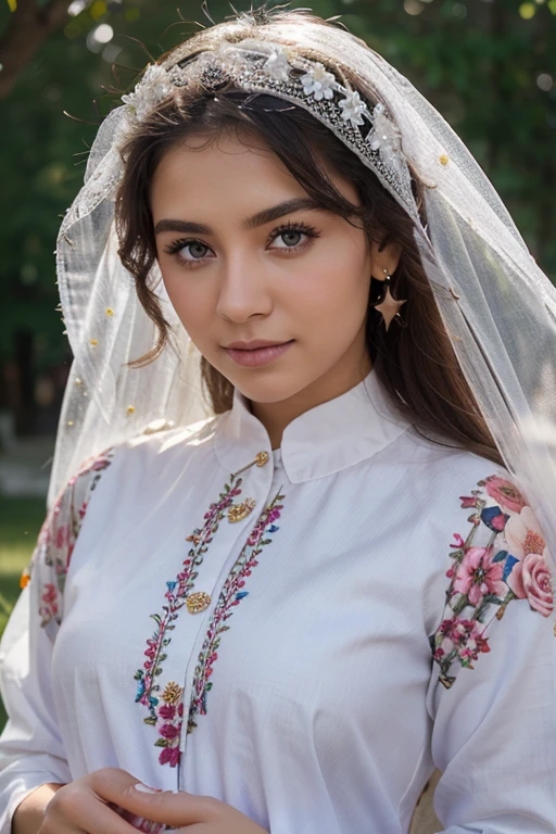 Your eyes are shining, Like stars, you light up my world with your gaze. flowers. In the national dress of Tajikistan