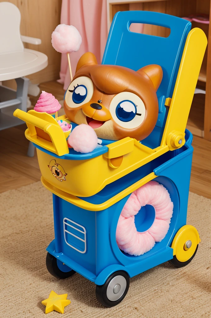 Can you create an image of a pororo cart that has a drawing of a star and a  eating cotton candy and that says pororo little star 