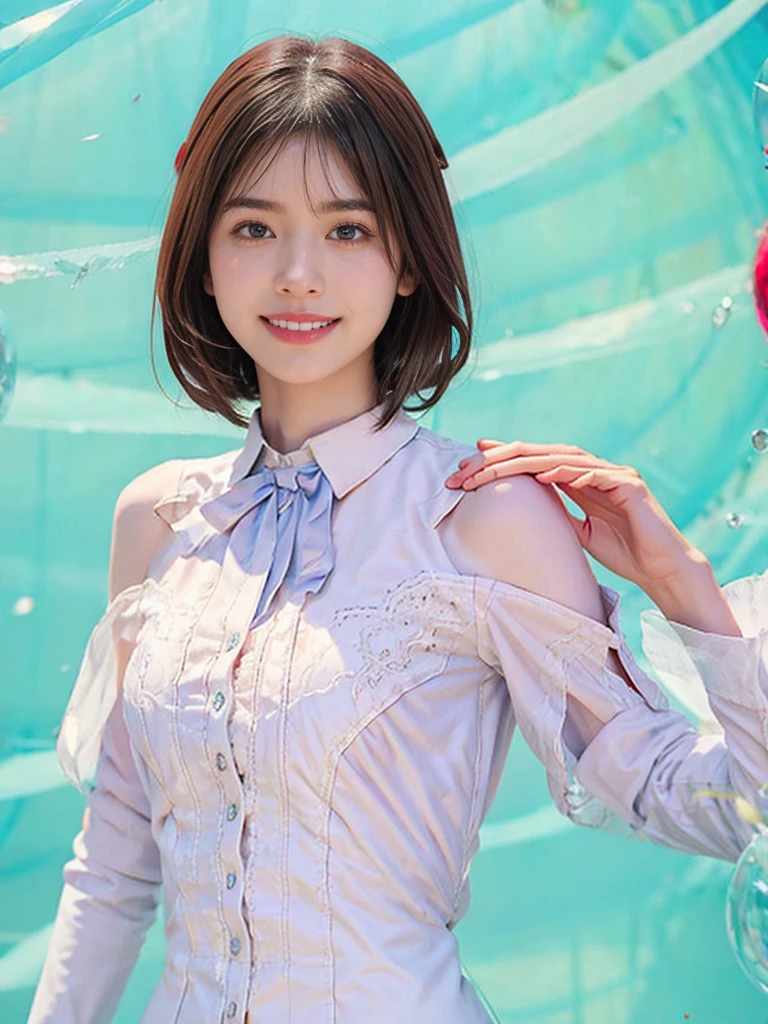 masterpiece, best quality, photorealistic, raw photo, 1girl, medium breast, collared blouse, light smile, detailed skin, pore, simple background