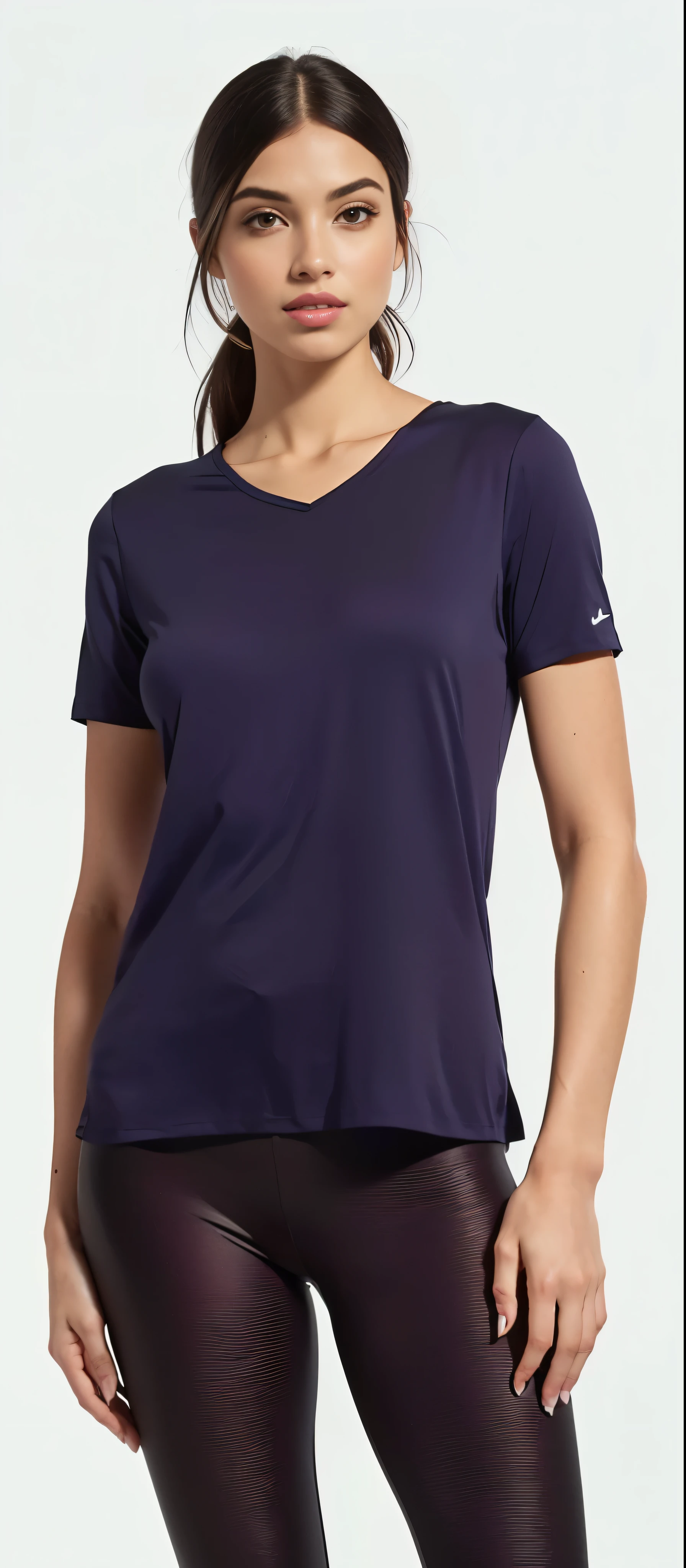 a woman in a purple top and leggings smiles, violet coloured t - shirt, vestindo t - shirt roxa, purple top, purple clothes escuras, purple clothes, purple outfit, Purple and black clothes, t - shirt, manga curta, t - shirt, t - shirt, violet tight tank top, Visible upper body, tight shirt, dark purple skin, with shoulder pads