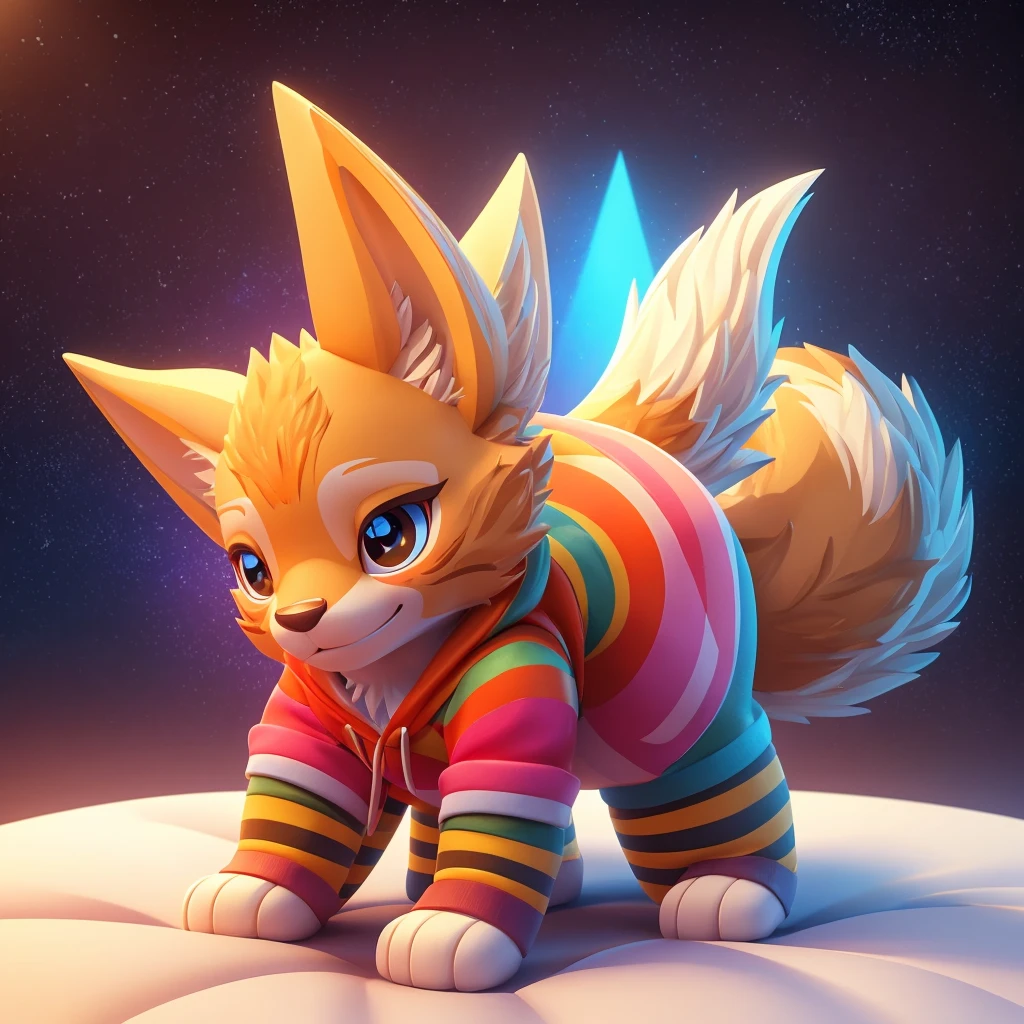 charming，Shy, blush, Logo design， Caralready， movie lighting effects， ((3D vector art))， Cute and quirky， fantasy art， bokeh， Hand Painted， digital painting， soft light， Isometric style， 4K resolution， photorealistic rendering， High level of detail cleaning， vector image， A lifelike masterpiece， Professional photography， simple space background， Flat white background， Isometric，Vibrant vector, vaginale, mating,hoodie, bottomless pit, Fine hairs, Anisotropic fur gloss, ((subsurface scattering)), on the bed, ((The body is very wide)), ((Animal genitalia)), (on all fours), ((Show rear)), [anus], big tail, ((Striped knee-length socks))