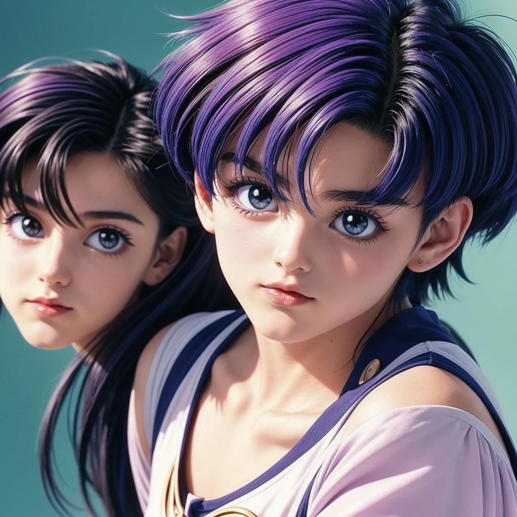 image gear anime style 1990s sailor moon being androgynous genderless person nonbinary mullet haircut