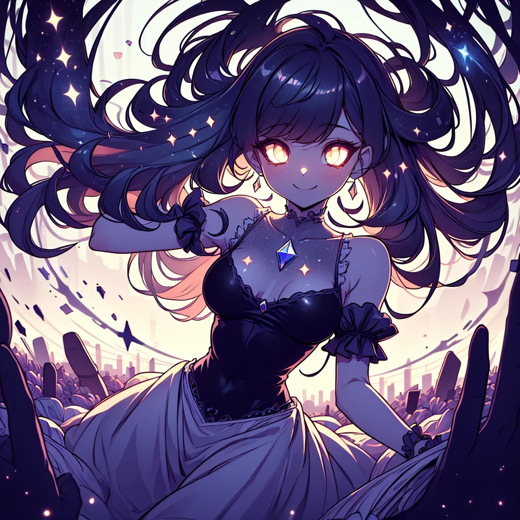 ((masterpiece)), ((best quality)), ((high detail)), ((realistic)), Dramatic composition, court-style dresses, royal, gorgeous, cascading frills, ruffles, bows, crystal chandeliers, Roman curly hairstyles, ponet, double ponytails like drills, look at the camera, bangs, maximalism, palatial background, delicate portrayal of hair and eyes, princess dresses, gorgeous skirts, flowers in hand, smiles, starry eyes, cinematic light, extreme detail, high definition, happy girl, very long hair, diamonds, broken diamonds, crystal fragments, light particles