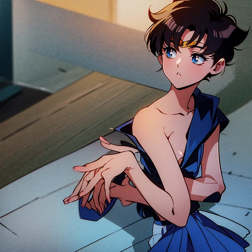 anime style 1990s sailor moon androgynous non-binary genderless person 2d mullet haircut