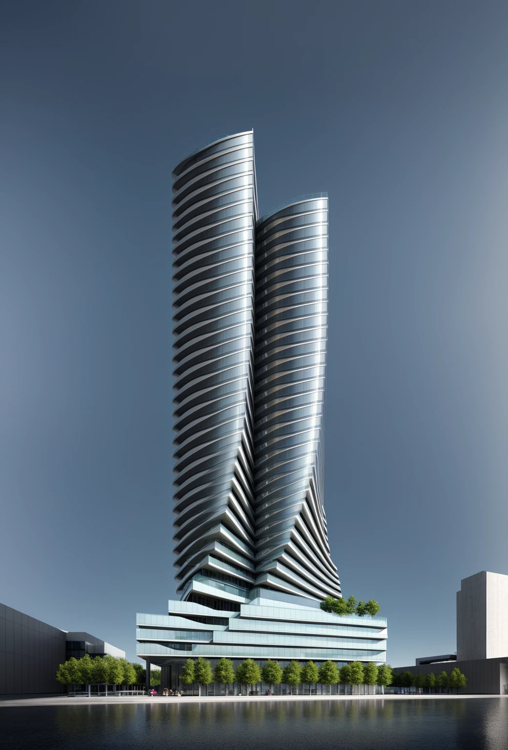 PLATEFORME KTHOUSE, (head of'artwork, best quality:1.2), rendering of a modern Office building:1.6 ,hotel, Office building ,urban landscape:1.3, white wall:1.9, fenêtre en verre noir:1.8, cour humide :1.5, neon cyber punk:1.5, Beautiful shadows , DARK LIGHT:1.3, Shimmering light:1.3