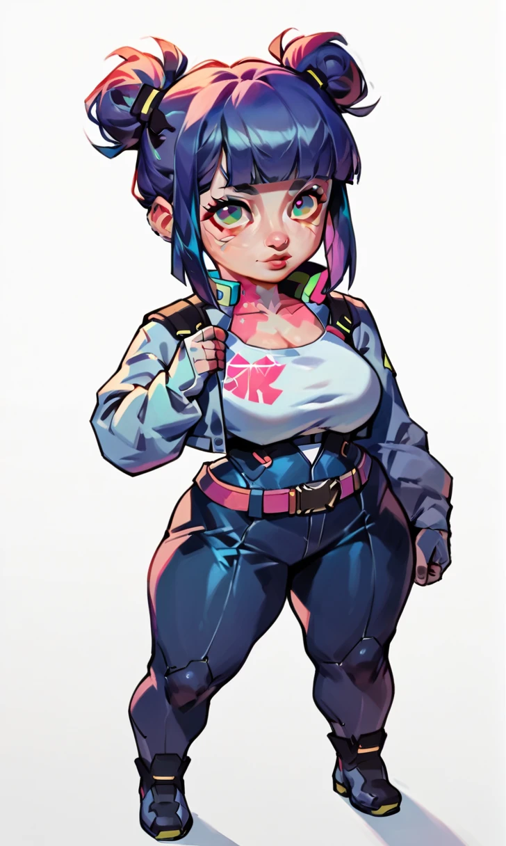 score_9_up,score_8_up,score_7_up,score_6_up,rating_safe,(white background:1.2),solo,1girl,female, (cyberpunk outfit:1.1),standing,belt,facing viewer, (shortstack:1.3), large breasts, wide hips, beautiful, cute, scars, long straight hairstyle, blunt bangs