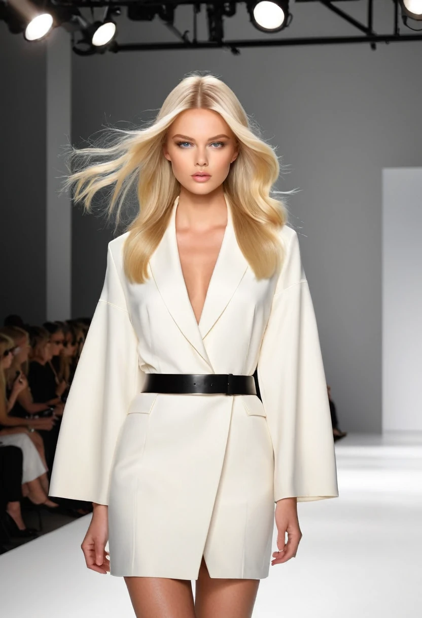 (minimalist:1.5)，Fashion show，A beautyful girl，blonde light hair