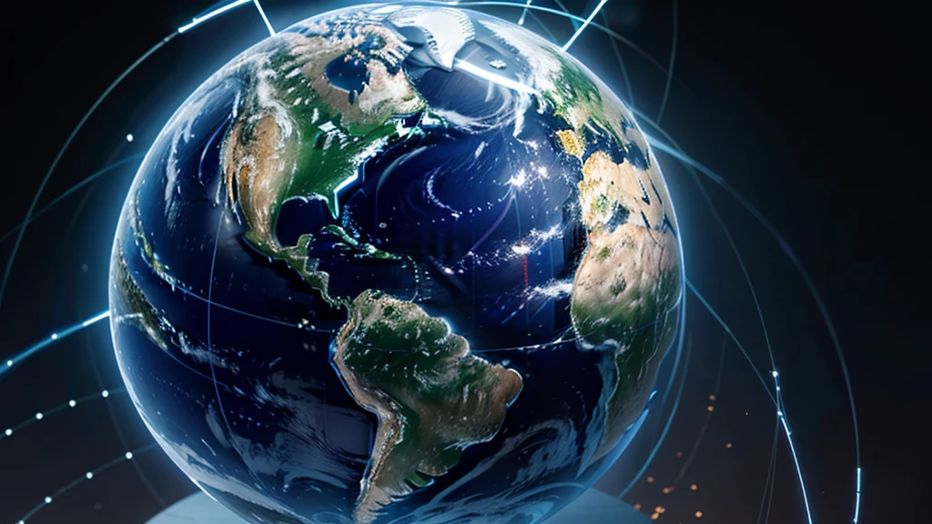 digital world globe, global network, connectivity, data transfer, cyber technology and telecommunications, lines connecting different parts of the speed, visual effects and filters based on artificial intelligence
