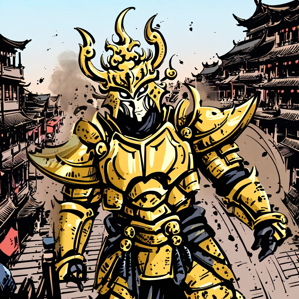 Ink Painting，The sky-piercing incense bursts through Chang'an，The city is full of gold armor