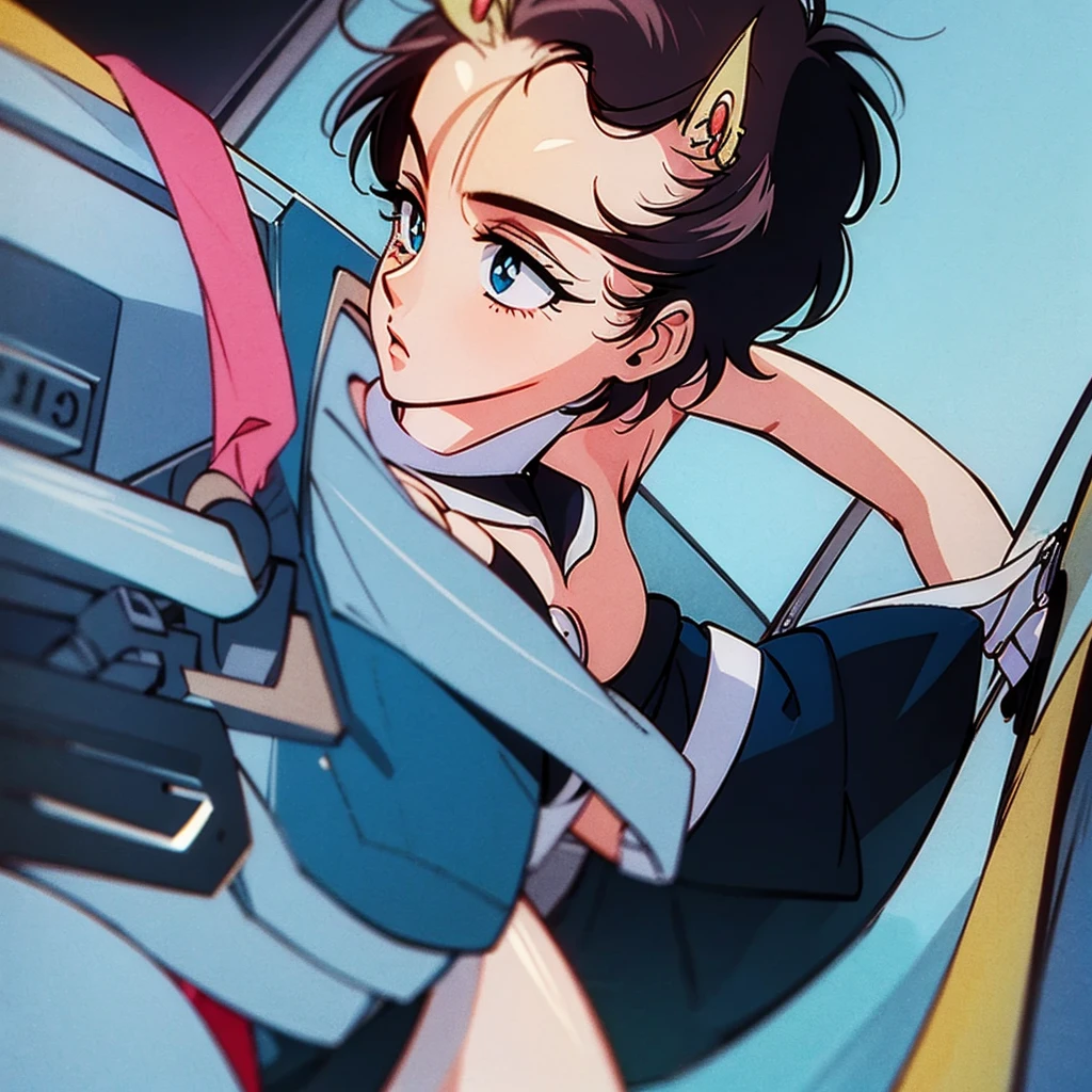 anime style 1990s sailor moon androgynous non-binary genderless person 2d mullet haircut