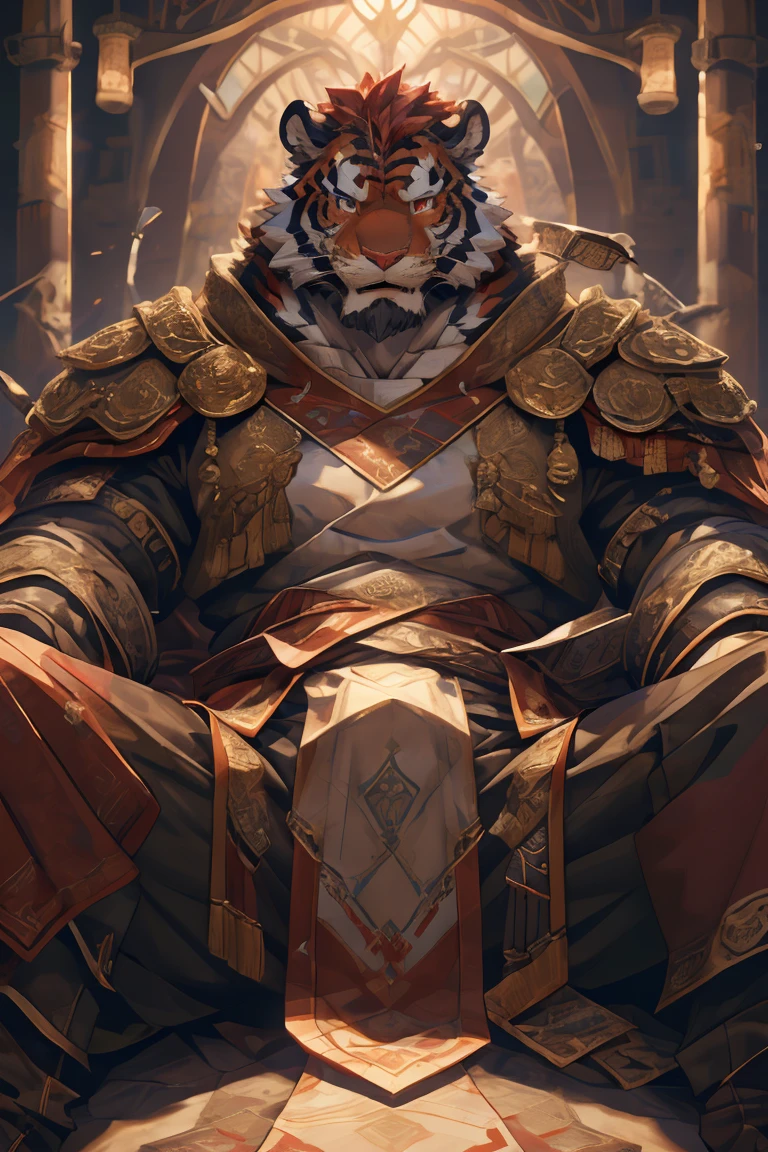 (赤红色tiger),(赤红流火Military commander盔甲),Holding a long sword,Awesome posture,Sitting quietly on the edge of the cliff,(The background is a city with bright lights.:1.2),Abdominal muscles,Heroic飒爽,完美的masterpiece,Various facial details,Close-up view,specific description,masterpiece,cg,(Red eyes),Crimson pattern,Crimson tail,Military commander,Heroic,tiger,Crimson fur,Detailed facial details,Half Body,(赤红Military commander战履),(Long feather),((middle aged)),(Face Focus:1.3),(16K),HD,Red and white abdomen,temple,beard,(Face lines),Heterochromia,(Red battle robe),(Crimson hair),Strong,muscle,(high resolution:1.3),(Sitting on the cliff and looking at the lights of thousands of houses)