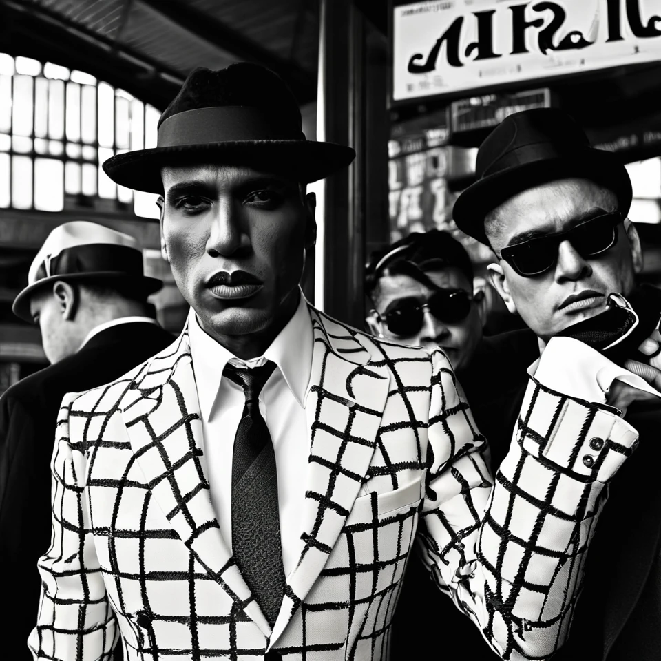 Ai black and white photo mafia gangster clothing 