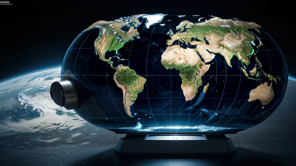 digitized earth globe, lines connecting different parts of the world, cyber technology symbols, high speed data streams. Refine the image: Make final adjustments to the image to ensure it clearly conveys the concepts of global networking, connectivity, and cyber technology. Make sure visual elements are balanced and complement each other