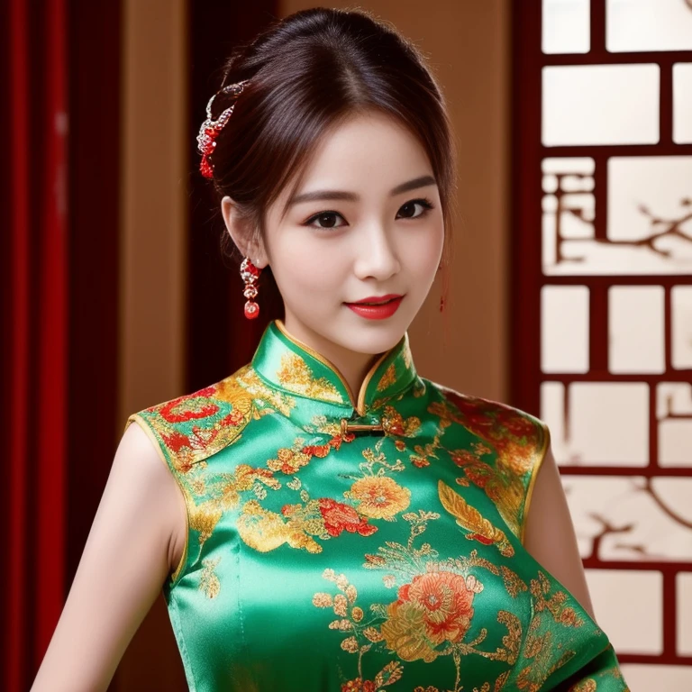 Asian woman Arav in red dress poses for photo, wearing a red Cheongsam, Cheongsam, Chinese dress, Chinese style, traditional chinese, Chinese woman, with ancient Chinese clothes, traditional chinese clothing, Chinese girl, Chinese dress, Gorgeous Chinese model, beautiful oriental woman, Chinese princess, สวมชุดCheongsamสีน้ำเงิน, Wearing a bright red dress 8k, 3-D, 45,000,000,000 pixels, more realistic,