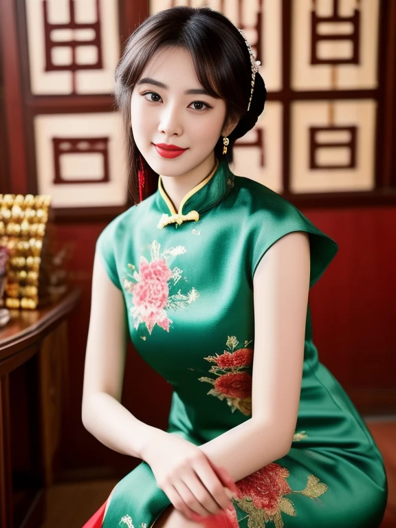 Asian woman Arav in red dress poses for photo, wearing a red Cheongsam, Cheongsam, Chinese dress, Chinese style, traditional chinese, Chinese woman, with ancient Chinese clothes, traditional chinese clothing, Chinese girl, Chinese dress, Gorgeous Chinese model, beautiful oriental woman, Chinese princess, สวมชุดCheongsamสีน้ำเงิน, Wearing a bright red dress 8k, 3-D, 45,000,000,000 pixels, Too realistic,