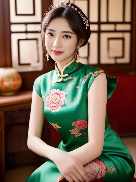 Asian woman Arav in red dress poses for photo, wearing a red Cheongsam, Cheongsam, Chinese dress, Chinese style, traditional chinese, Chinese woman, with ancient Chinese clothes, traditional chinese clothing, Chinese girl, Chinese dress, Gorgeous Chinese model, beautiful oriental woman, Chinese princess, สวมชุดCheongsamสีน้ำเงิน, Wearing a bright red dress 8k, 3-D, 45,000,000,000 pixels, Too realistic,