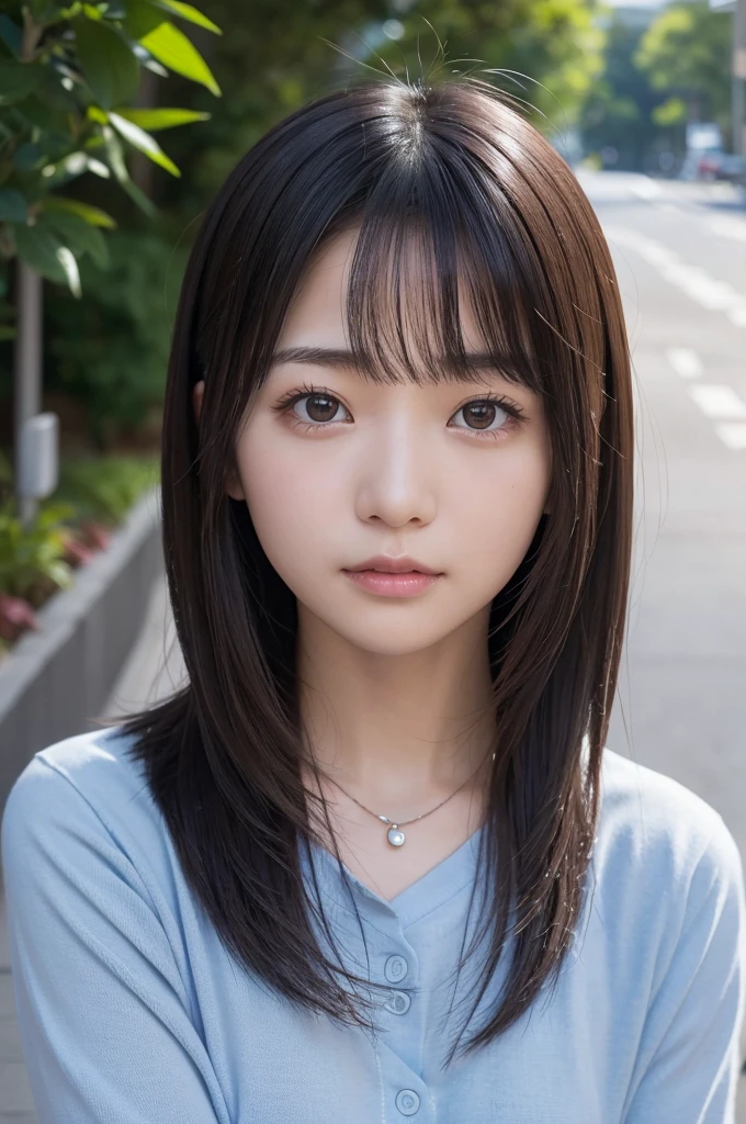 Full-body portrait of a young Japanese woman taken outdoors。Portrait of a cute 14-year-old Japanese girl。She has long straight black hair、Has fluffy bangs that fall on the forehead。The face is round、Has big brown eyes。Her eyes are sparkling.、It has a slightly moisturized shine.、Emotions are abundantly expressed。The eyes are slightly open、I feel interest and curiosity。Also、Long eyelashes、It enhances the sparkle in your eyes。Relaxed, natural posture。Thin necklace on chest、The overall atmosphere is urban.、The photo was taken in front of a simply designed building.。 The expression in the eyes is especially important.、Her big brown eyes were slightly narrowed.、Looking at the camera with a slight smile。Your eyes are sparkling、Feeling friendly and confident。Long eyelashes、It makes your eyes stand out even more.。Her lips were slightly smiling、The overall impression is bright and positive.。 The camera angle is from her front.、The whole body fits into the frame。Her pose and expression are natural.、It represents a confident youthfulness.。The overall atmosphere of the photo is bright.、Transparent impression。Two hands、Two legs、(Makes your face smaller:1.4)、((Small head))、((((Clear skin))))、Provocative gaze and expression、(Makes your face smaller:1.4)、Small head、Clear skin、((Best image quality))、 ((High resolution))、Portrait of a cute 14-year-old Japanese girl、Provocative gaze and expression、Provocative gaze and expression、Provocative gaze and expression、Provocative gaze and expression、Provocative gaze and expression、Provocative gaze and expression、Provocative gaze and expression、Provocative gaze and expression、Provocative gaze and expression、Provocative gaze and expression、Provocative gaze and expression、
